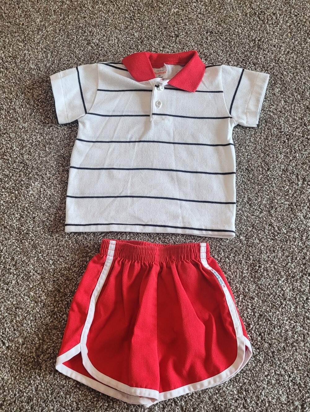 70s Healthtex Vintage 2 Piece Shorts Polo Outfit Red White Black Boys 3t Toddler